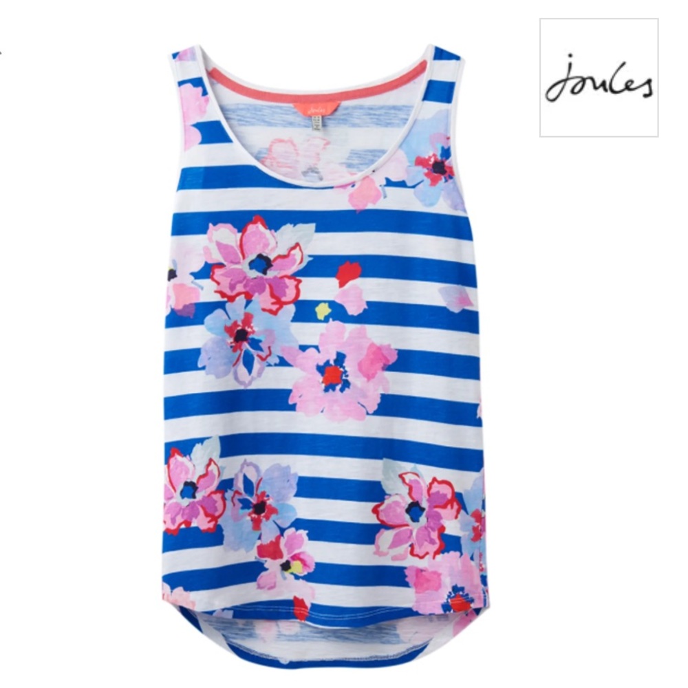 🆕JOULES BO PRINTED JERSEY VEST TOP - BLUE STRIPE FLORAL ( Sz 2 / 6)